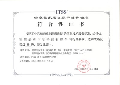 ITSS信息技術運維服務證書 信息技術服務的標準化通行證